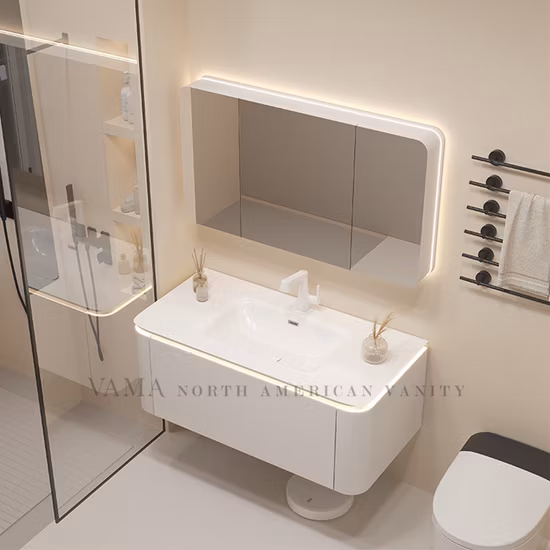 Vama 36 インチモダンスタイル壁掛けメラミンボード洗面化粧台 LED ライト付き